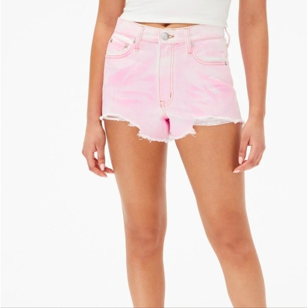 Aeropostale Denim Shorts Womens Pink Tie Dye High Rise Shorty Frayed Distressed